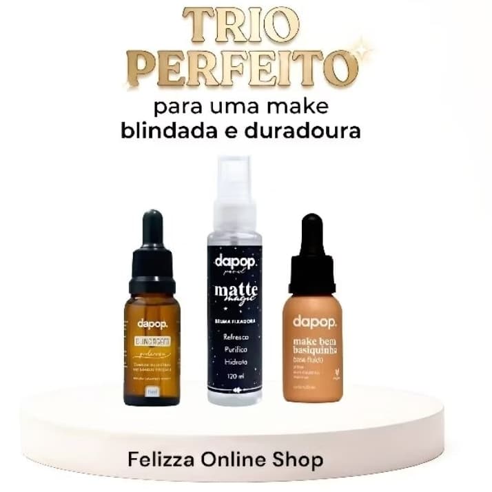 Kit Maquiagem Profissional  Blindagem Dapop +  Base Basiquinha + Bruma Mate Dapop ou Miss Rosê  Envio Imediato