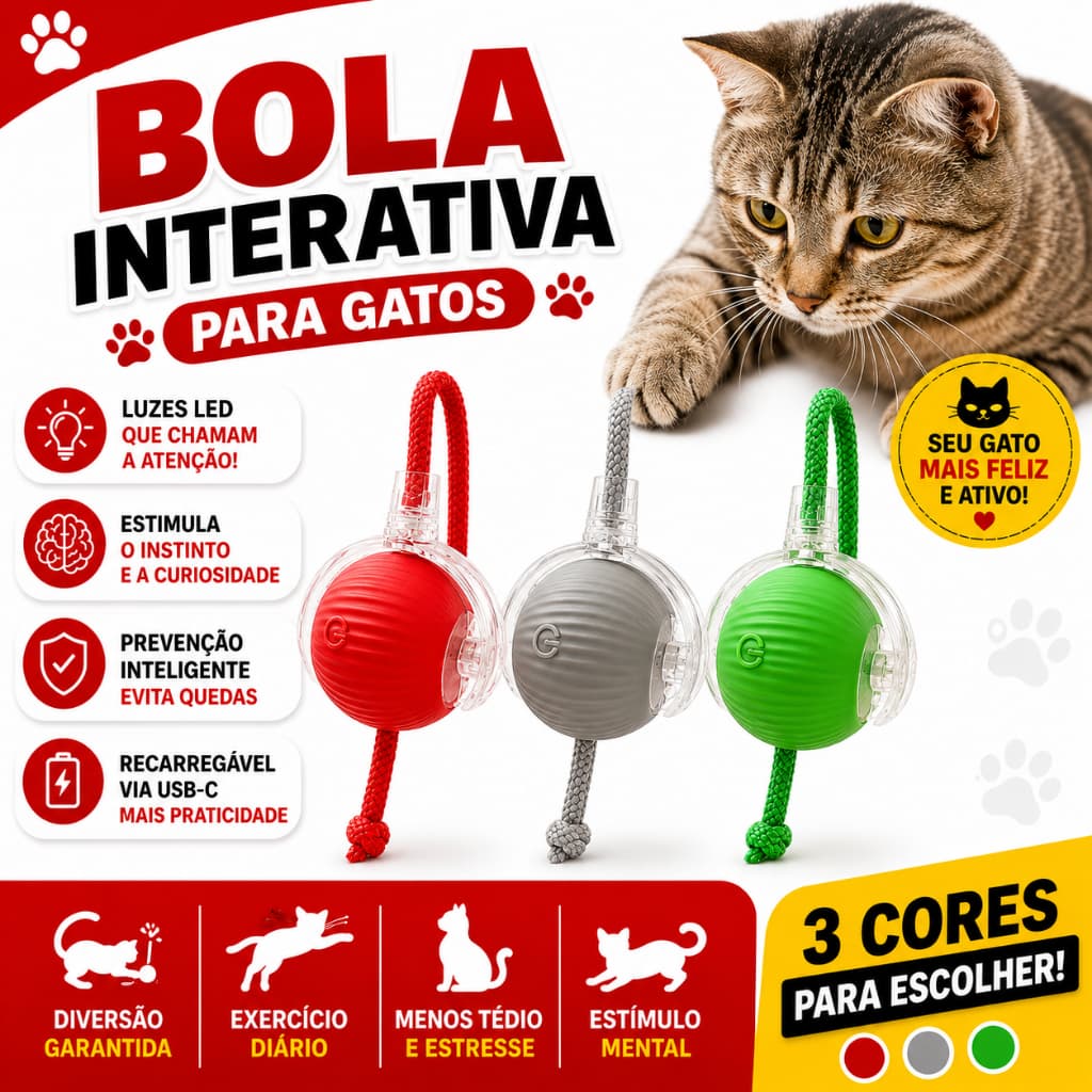 Brinquedo Inteligente para Gatos Bola Rolante Automática Recarregável com Cauda Falsa para Pets USB!
