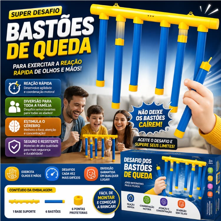 Jogo de Bastões de Queda SUPER Desafio: Para Exercitar Reação Rápida de Olhos e Mãos