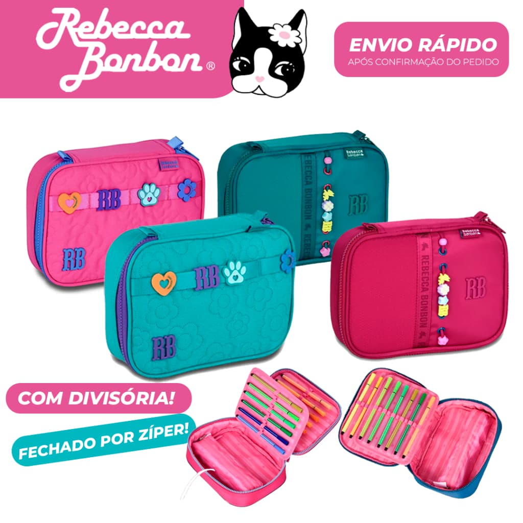 Estojo Rebeca Bonbon Escolar Infantil Feminino Grande Organizador Material Escolar