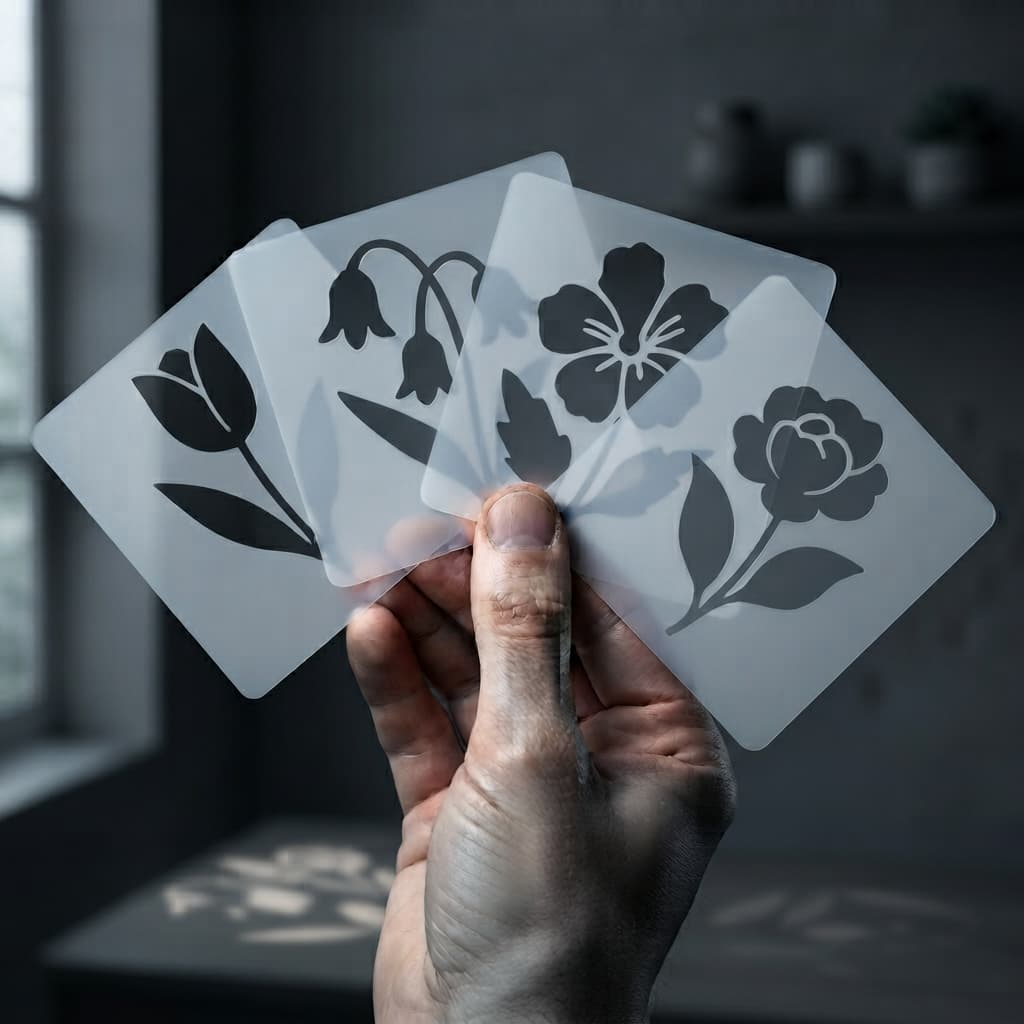 Kit 4 Estêncil Floral 8,5cm Moldes para Pintura Artesanato Parede MDF Tecido Decoração Stencil