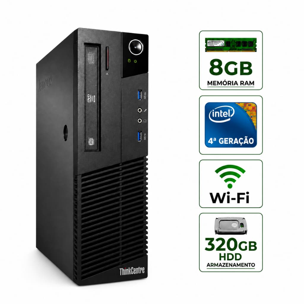 Computador Cpu Lenovo Slim 4ª Geração G3250 Com 8gb Ram Ddr3 Hd 320gb Wifi Home ou Profissional