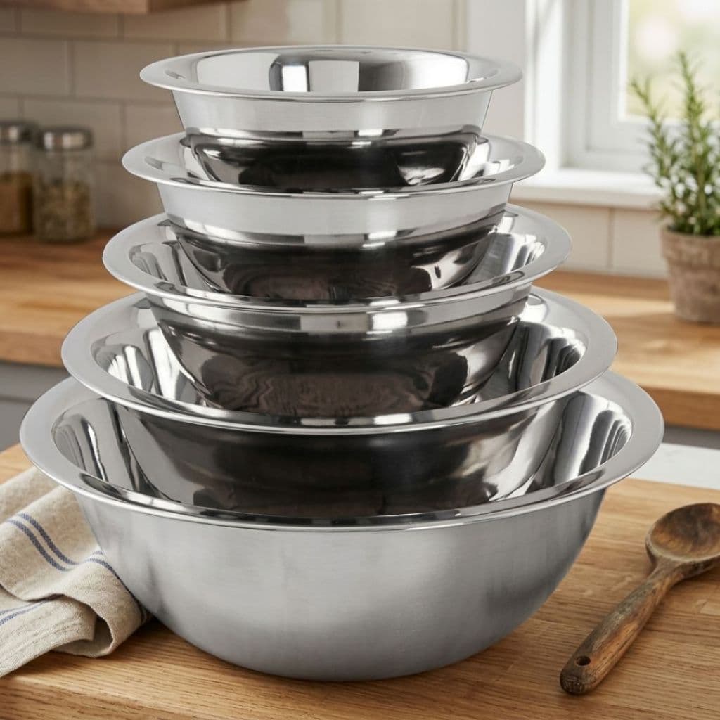 Jogo De 5 Tigelas Bowl Inox Multiuso Com Medição Empilhável 14cm 16cm 20cm 22cm 24cm Cozinha