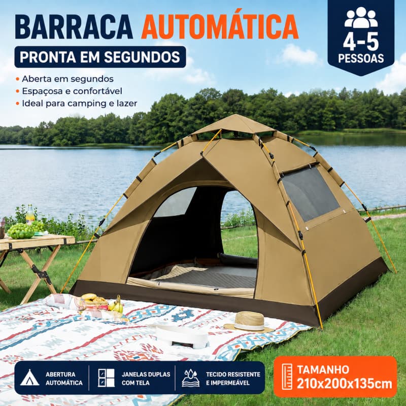 Barraca de Camping 4-5 Pessoas - Montagem Rápida, Proteção Solar e Ventilação Eficiente 210x200x135cm