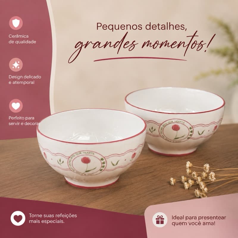 Tigela Bowl Cerâmica Tulipas 15x7cm