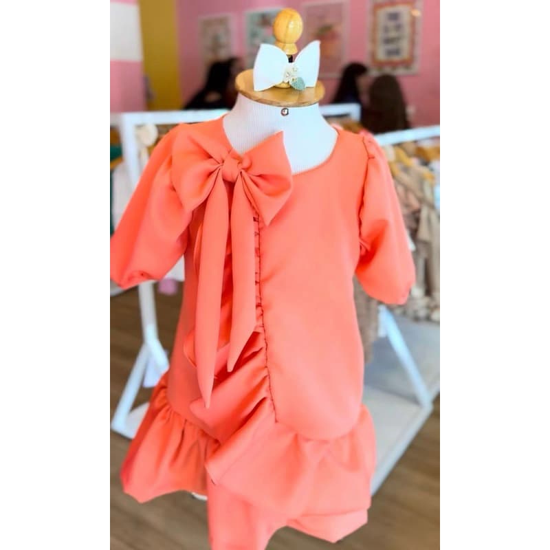 Vestido Laranja infantil - Laço
