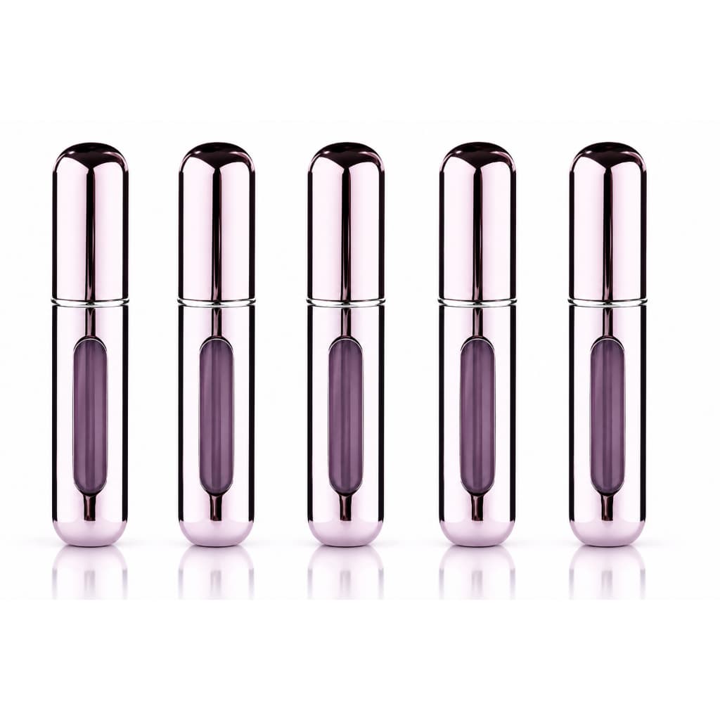 Kit 5 Porta Perfume Recarregável Rosa Claro Frasco Portátil 5ml