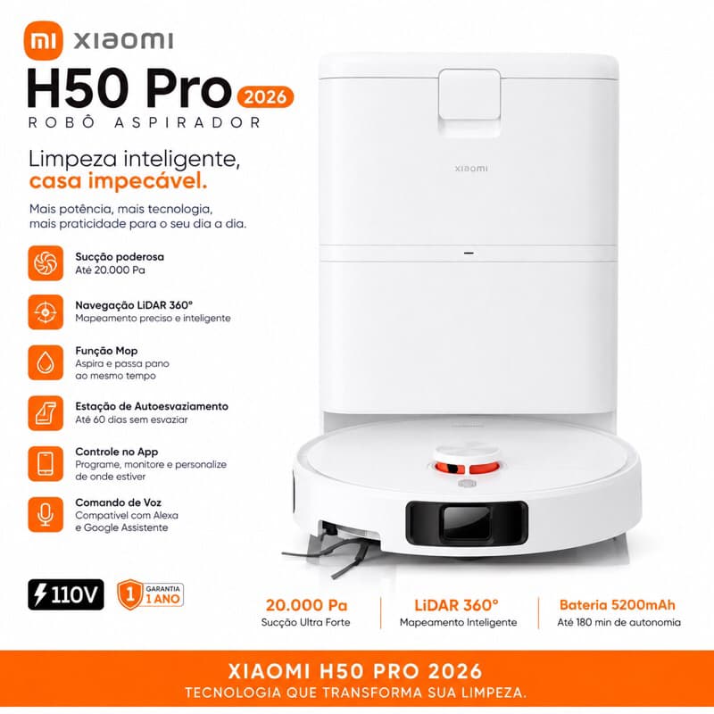 Robô Aspirador H50 Pro 110v ou 220v Vaccum Robo Limpeza Inteligente IA Mop Pano Limpeza Robo Limpeza 4800Mah Wifi
