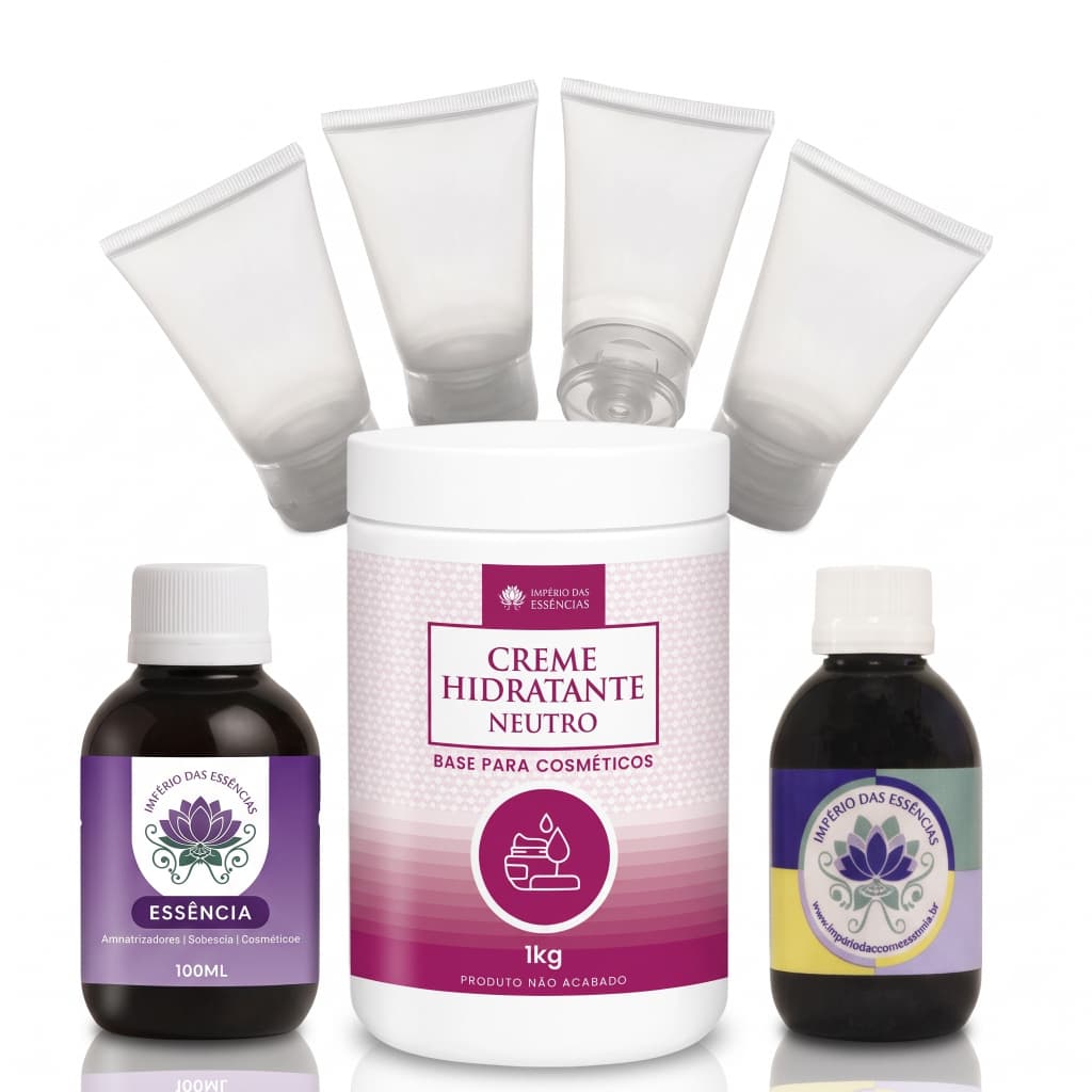 Kit Creme Hidratante Com 30 Bisnagas Neutro 1kg + Essência Cosmestica + Oleo Vegetal