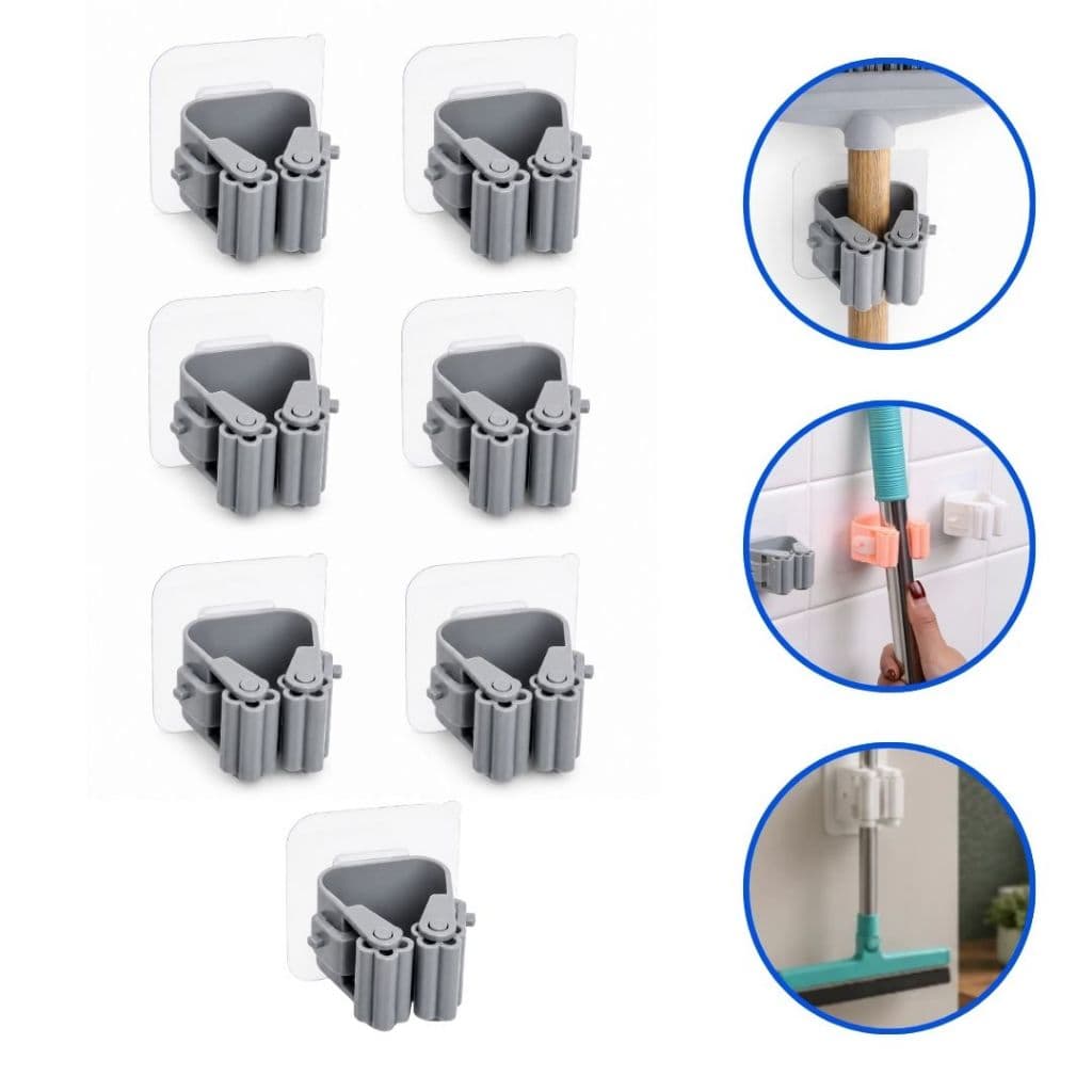 Kit 7 Suportes Para Vassoura Rodo Adesivo De Parede Resistente Gancho Cozinha Banheiro