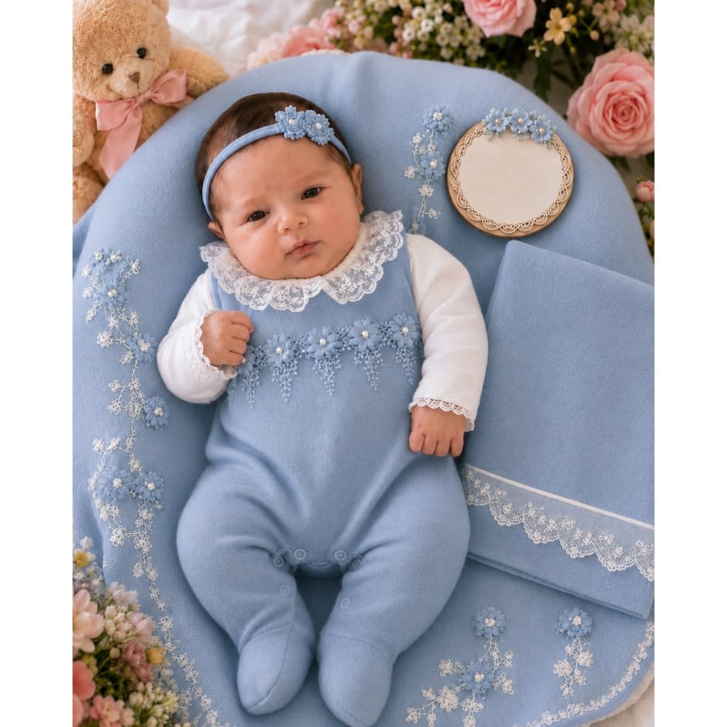 Kit Saída Maternidade Bebê Menina Enxoval Tricot Macacão