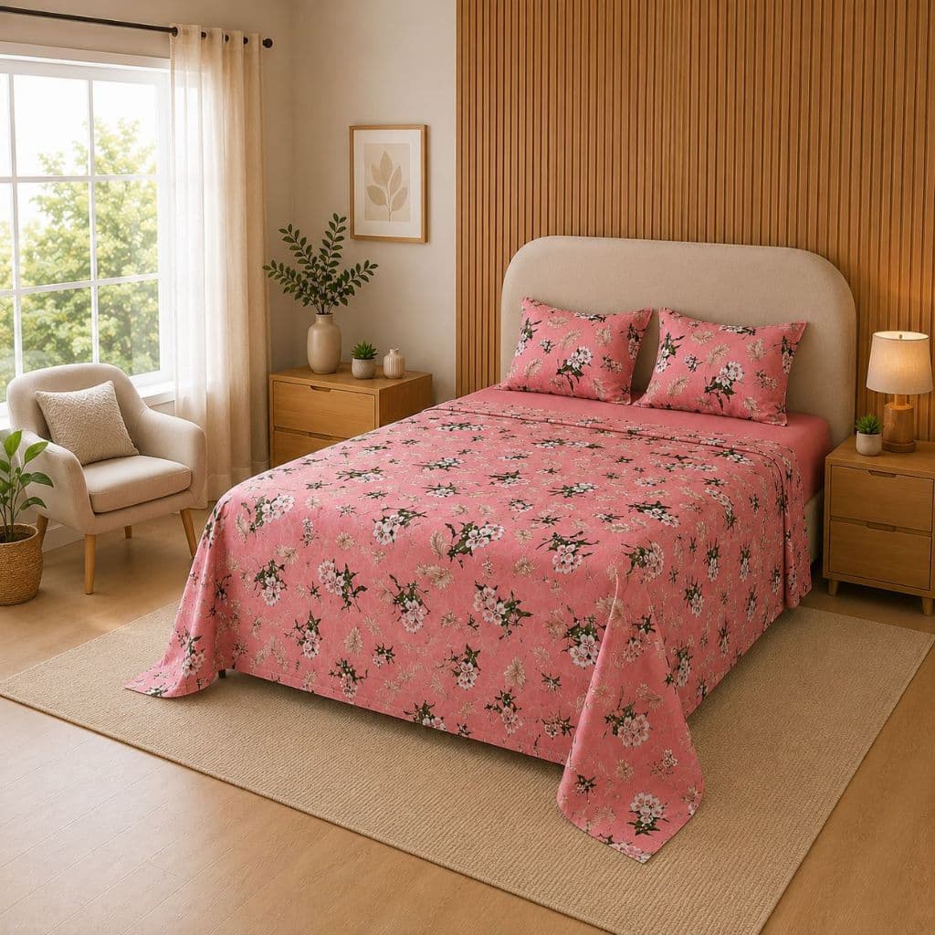 Jogo de Lençol Cama Queen Estampado 3pç S/Elástico Micropercal 500 Fios Toque Macio de Algodão