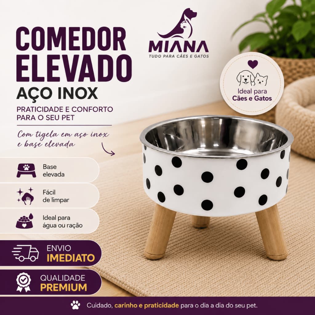 Comedouro Elevado PARA GATO Aço Inox Cães Gatos Antiderrapante Pet Premium Pote Tigela Ração Pet
