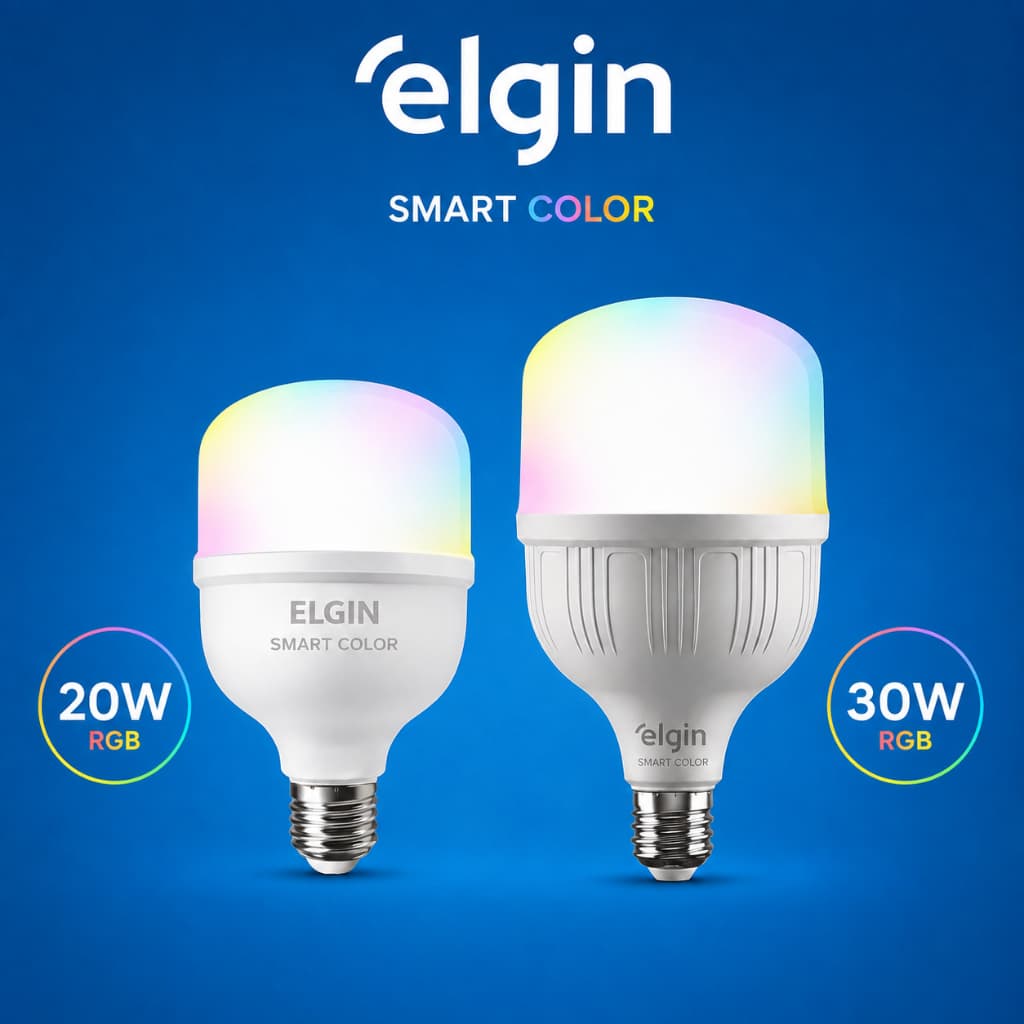Kit 2 Lâmpadas Led Inteligente Wi-Fi Smart Color 20W 30W RGB Elgin