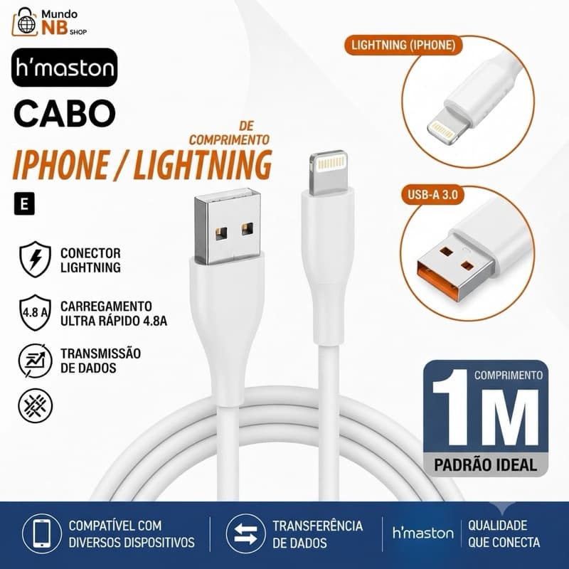Cabo USB para iPhone H´Maston 1m Carga Rápida
