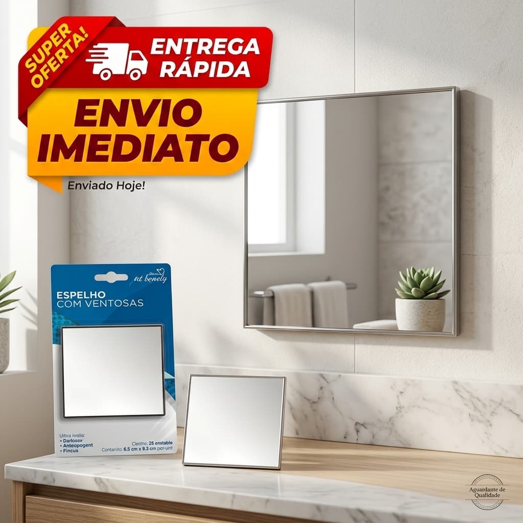 Espelho Quadrado Ventosas Box de Banheiro para Fazer a Barba e Maquiagem Sem Parafusos