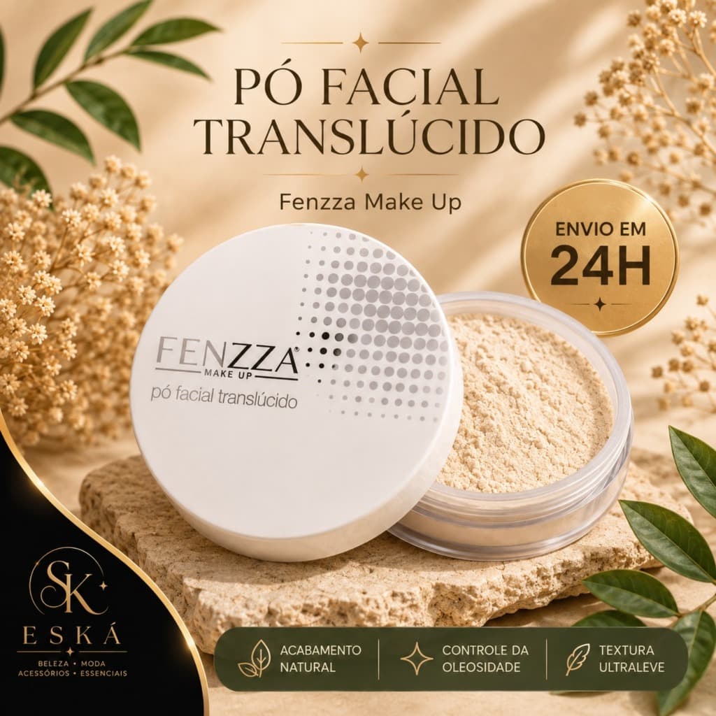 Pó Facial Translúcido Fenzza Pó Solto Efeito Matte Sela Maquiagem Controla Oleosidade