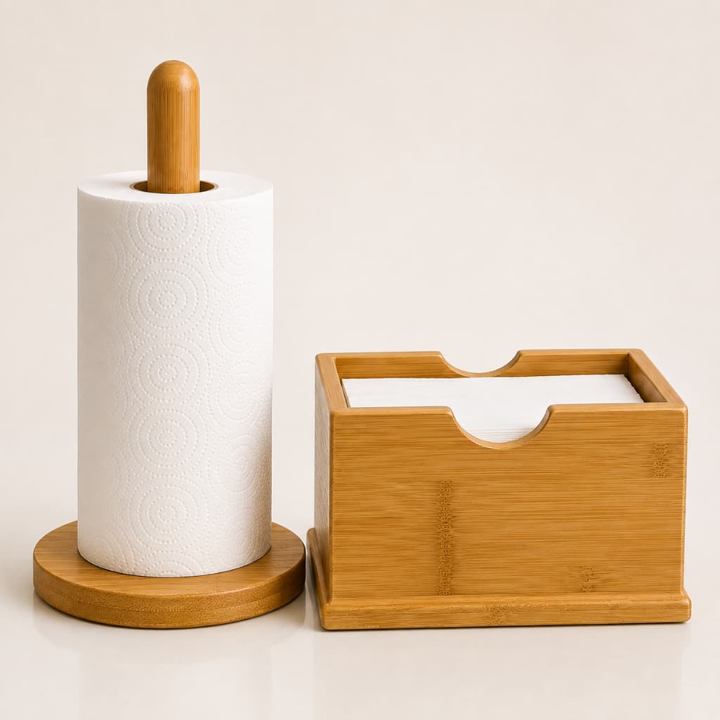 Porta Papel Toalha Suporte bambu Porta Guardanapo bambu Bancada