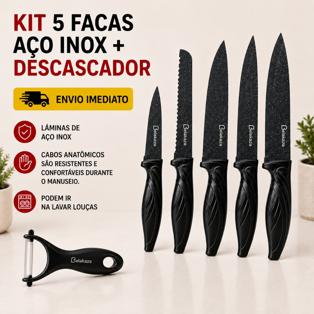 Kit Facas Lâminas Aço inox Anatômico Descascador Cozinha Churrasco