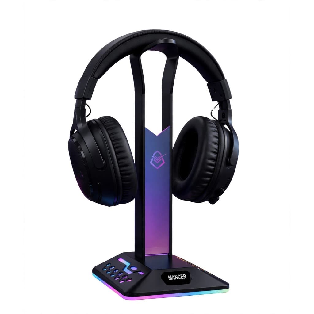 Suporte Headset Gamer Mancer SH30U RGB LED USB Apoio De Fone Organizador De Mesa Mancer Para Setup Notebook PC