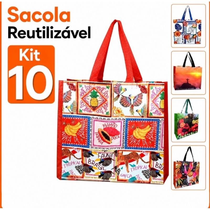Bolsa Sacola Ecobag Reutilizável Grande  Feira Compras em Geral 45x40x22 Cm  Até 12kg