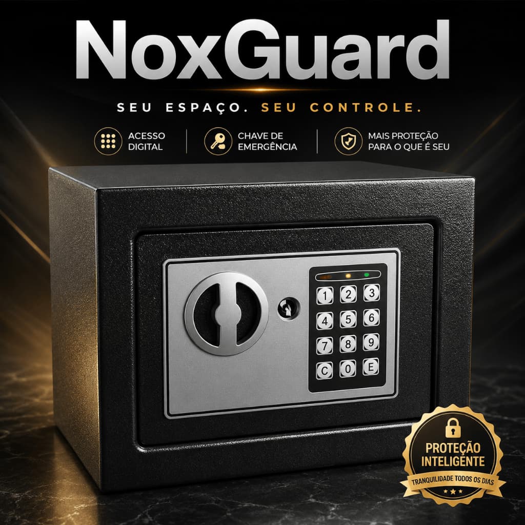 Cofre Digital Eletrônico NoxGuard com Senha e Chave | Cofre Portátil para Dinheiro, Documentos, Joias e Objetos de Valor