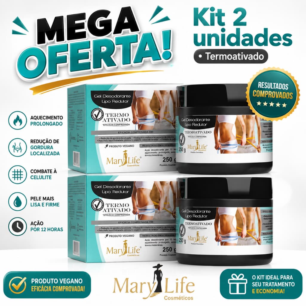Kit 2 Gel Lipo Redutor Termo Ativado 250g - Mary Life