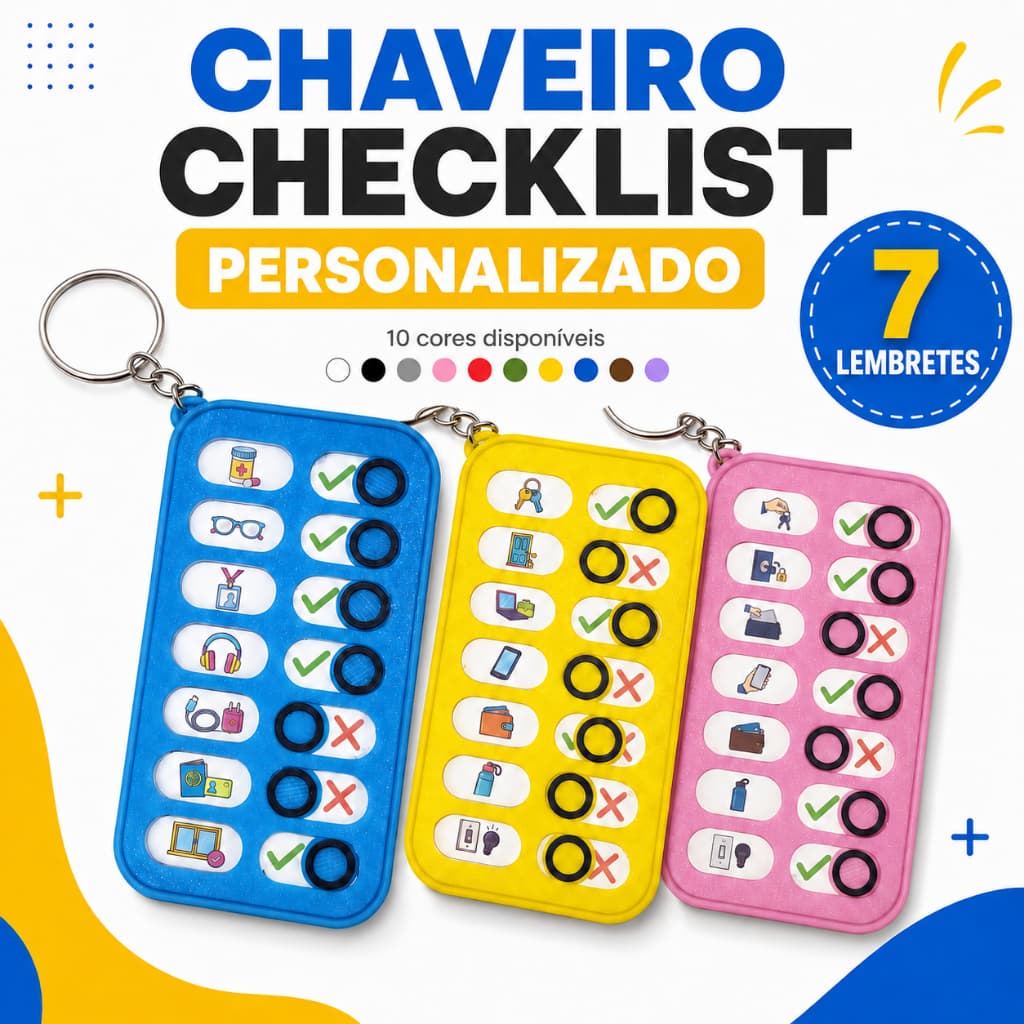 Chaveiro Checklist Personalizado com 7 Lembretes – Lista de Tarefas e Rotina