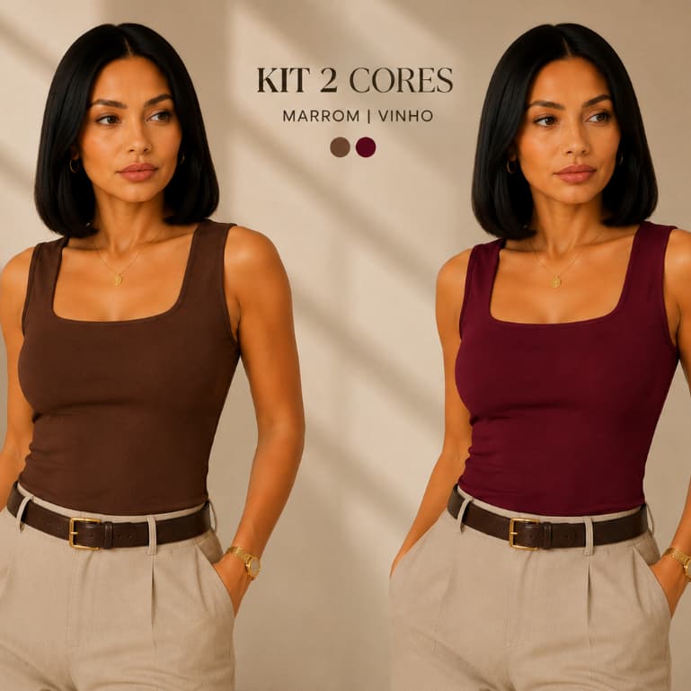 Kit 2 Blusa Regata Feminina Decote Quadrado Moda Blogueira Elegante Casual  Festa Básica Feminina Moda Blusinhas