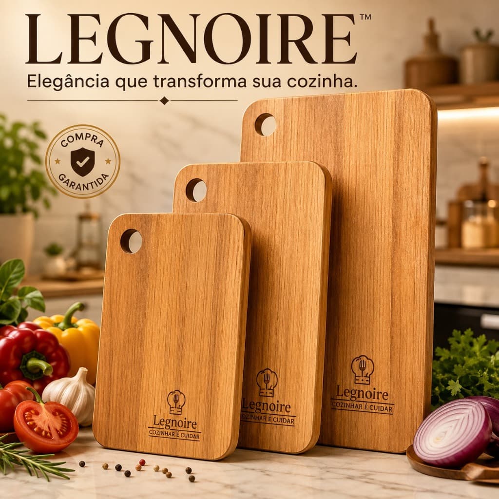 Kit 3 Tábuas de Corte em Madeira para Cozinha Legnoire™ Premium Duráveis