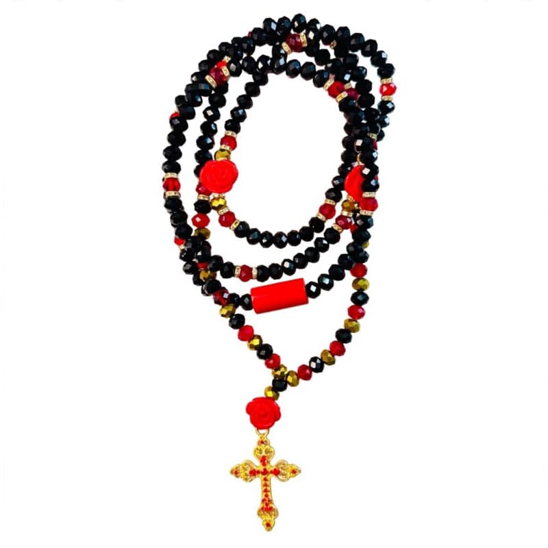Guia pombagira luxo joia preto vermelho e dourado 8mm , umbanda candomblé