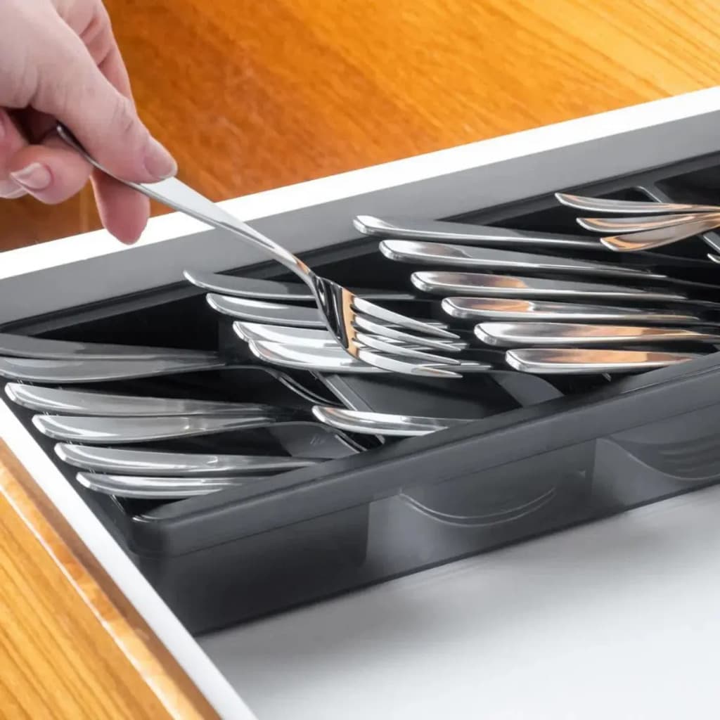 Organizador de Talheres Clear Preto Fechado para Armário de Cozinha