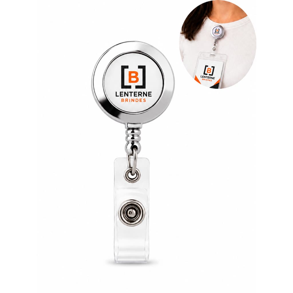 100 Porta Crachá Retrátil Personalizado Roller Com Sua Logo Cromado