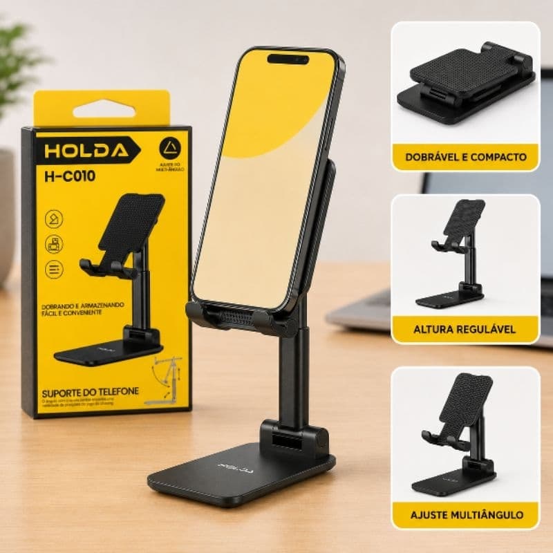 Suporte de Mesa para Celular HOLDa H-C010 Dobrável com Altura e Ângulo Ajustáveis