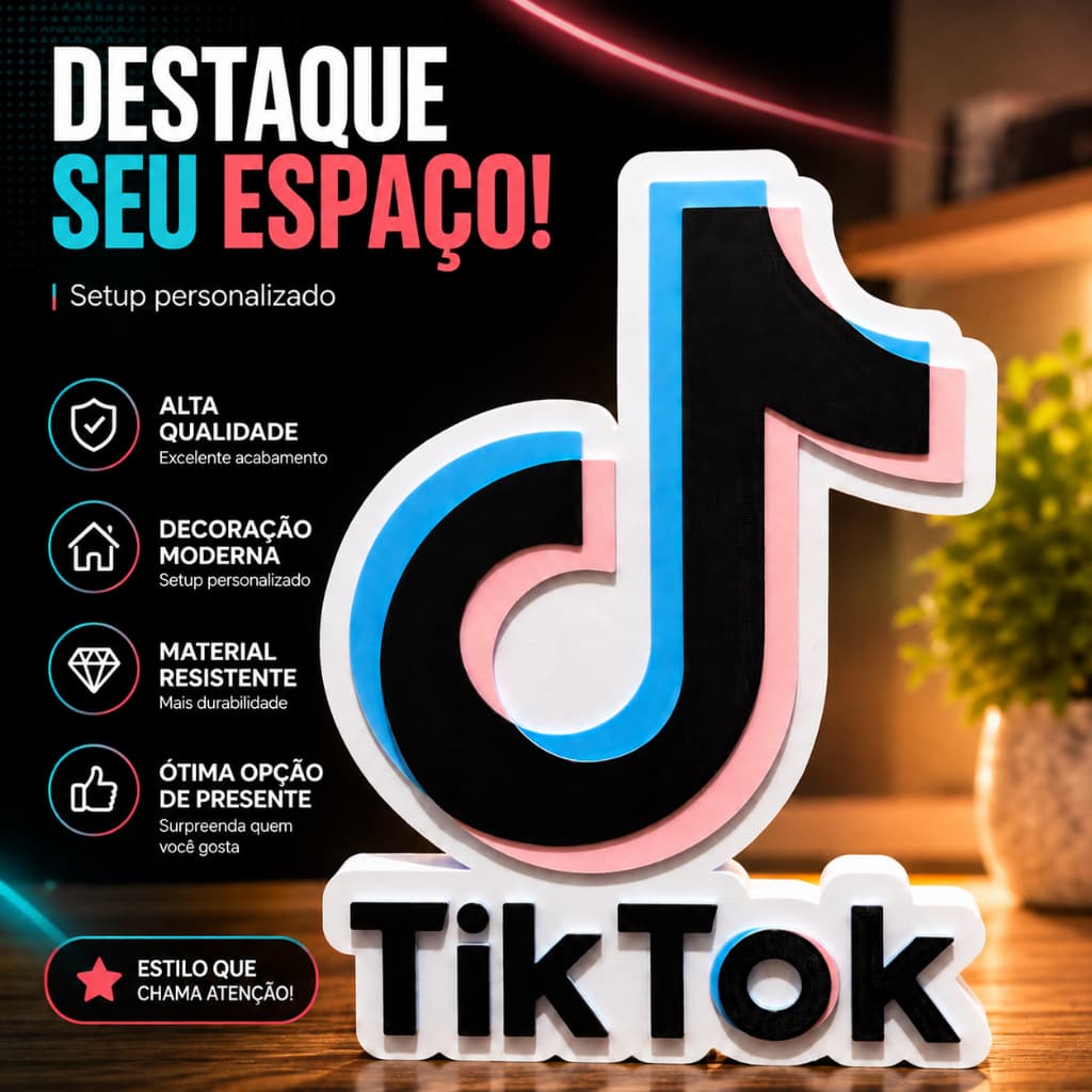 Letreiro TikTok Personalizado, Decoração para Setup Gamer Quarto Escritório Presente Criativo e Moderno
