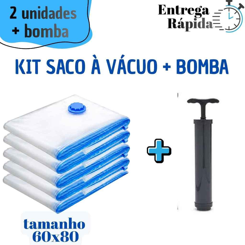 Kit 2 Sacos a Vácuo 60x80 com Bomba Manual Organizador Roupas Cobertor Edredom Mala Viagem Guarda Roupa