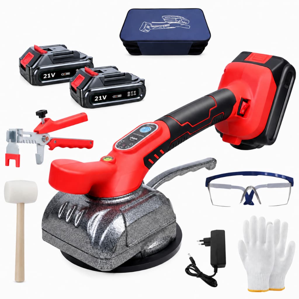 Máquina Vibratória para Assentar Piso Azulejo Porcelanato 21V 2 Baterias Ventosa 130mm 5 Níveis