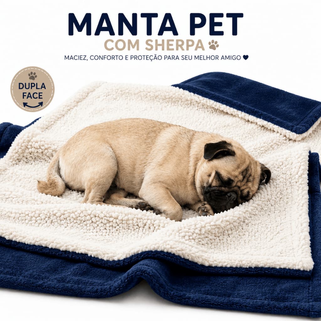 Coberdrom Cobertor Mantinha Pet Soft com Sherpa – 1,10m x 1,00m Cores Lisas