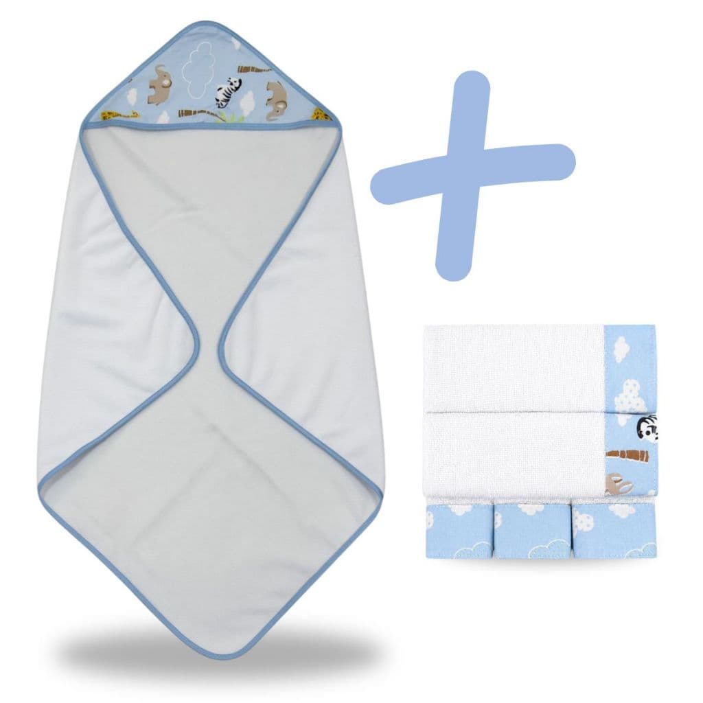 Toalha de Banho Para Bebe com Capuz Kit Fralda de Boca Toalhinhas Enxoval Menina Menino Rosa Azul