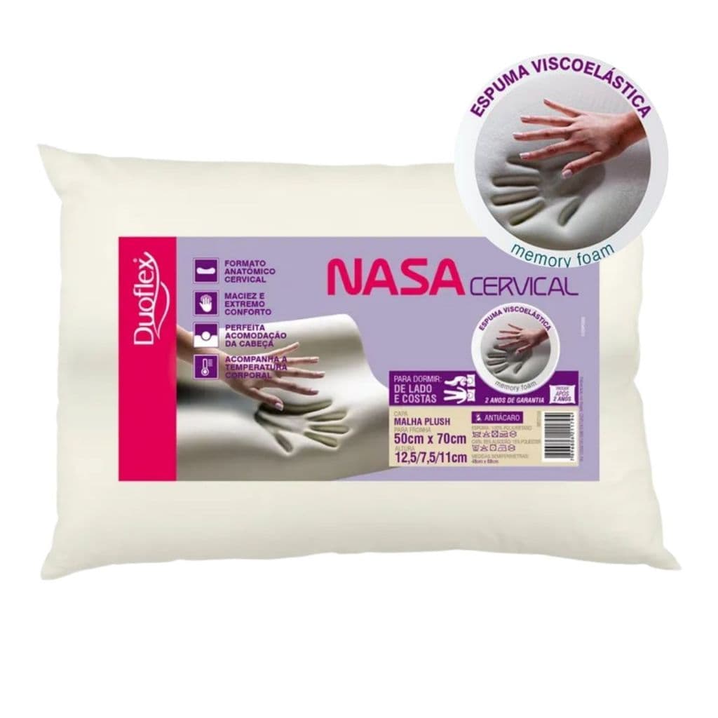 Travesseiro Nasa Cervical Duoflex Conforto Anatômico Total Proteção Antiácaros
