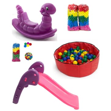 Kit Infantil Completo 4 em 1 🎠💦 | Piscina Redonda + Escorregador Baby + Gangorra Nhoca + 100 ou 200 Bolinhas Coloridas
