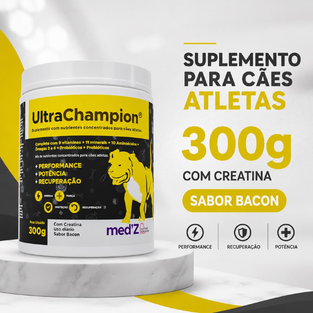 Suplemento Cachorro Com Creatina UltraChampion 300g Suplemento Nutritivo para Cães