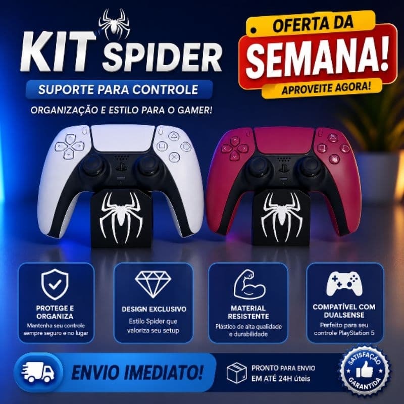 KIT com 2 Suportes Stand Para Controle PS5 / Xbox / PS4 Logo Spider Moderno Estiloso Decoração