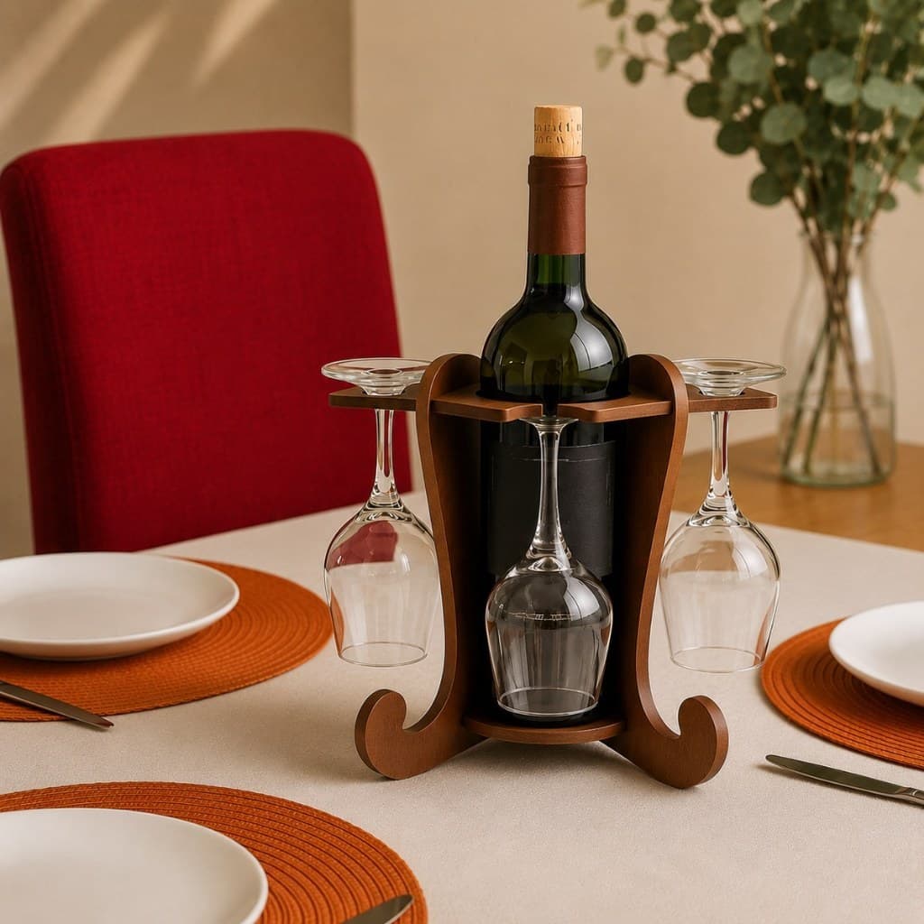 Adega de Vinhos Suporte Mdf para 4 Taças e Garrafa Pratico e Elegante Mesa Decorada