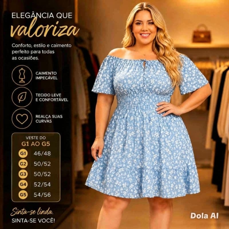 Vestido Feminino Plus Size Ciganinha  Ombro a Ombro G4-G5