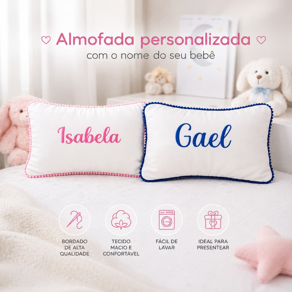 Almofada Personalizada com Nome Bordado Almofada Para Enxoval De Bebê Presente chá de Bebê Almofada com Nome Bordado