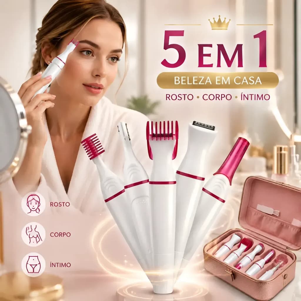 Depilador Elétrico Feminino 5 Em 1 Recarregável USB Depilador Elétrico para Rosto Sobrancelha Nariz Buço e Axilas