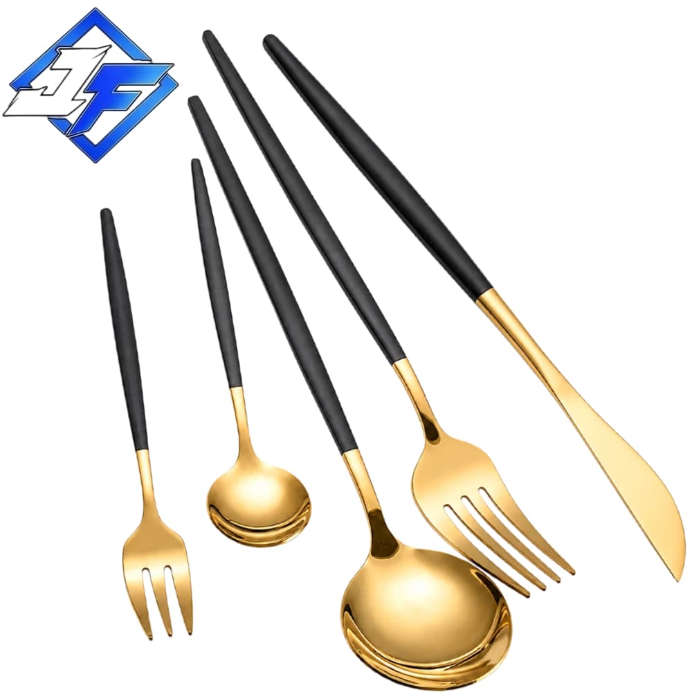 Kit 24 Pçs Talheres Cozinha Garfo Faca Colher Aço Inox Rosa Dourado Preto Dourado