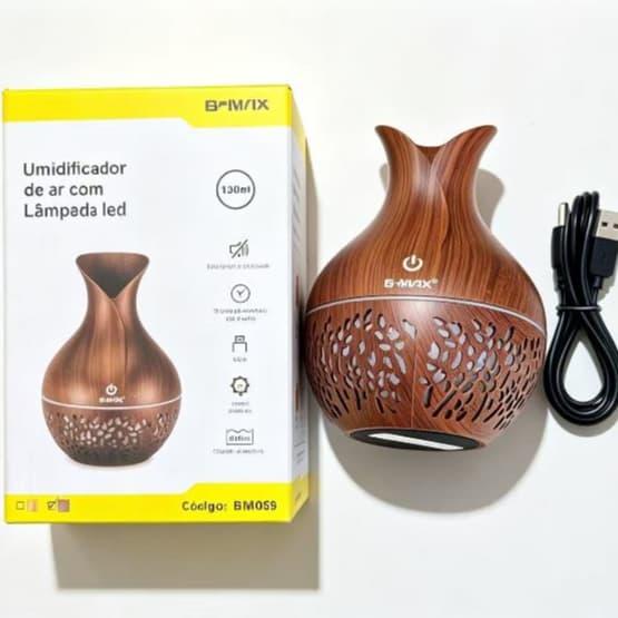 Umidificador De Ar Com Lâmpada Led7 Cores 130ml Ultrassônico - B-MAX BM059
