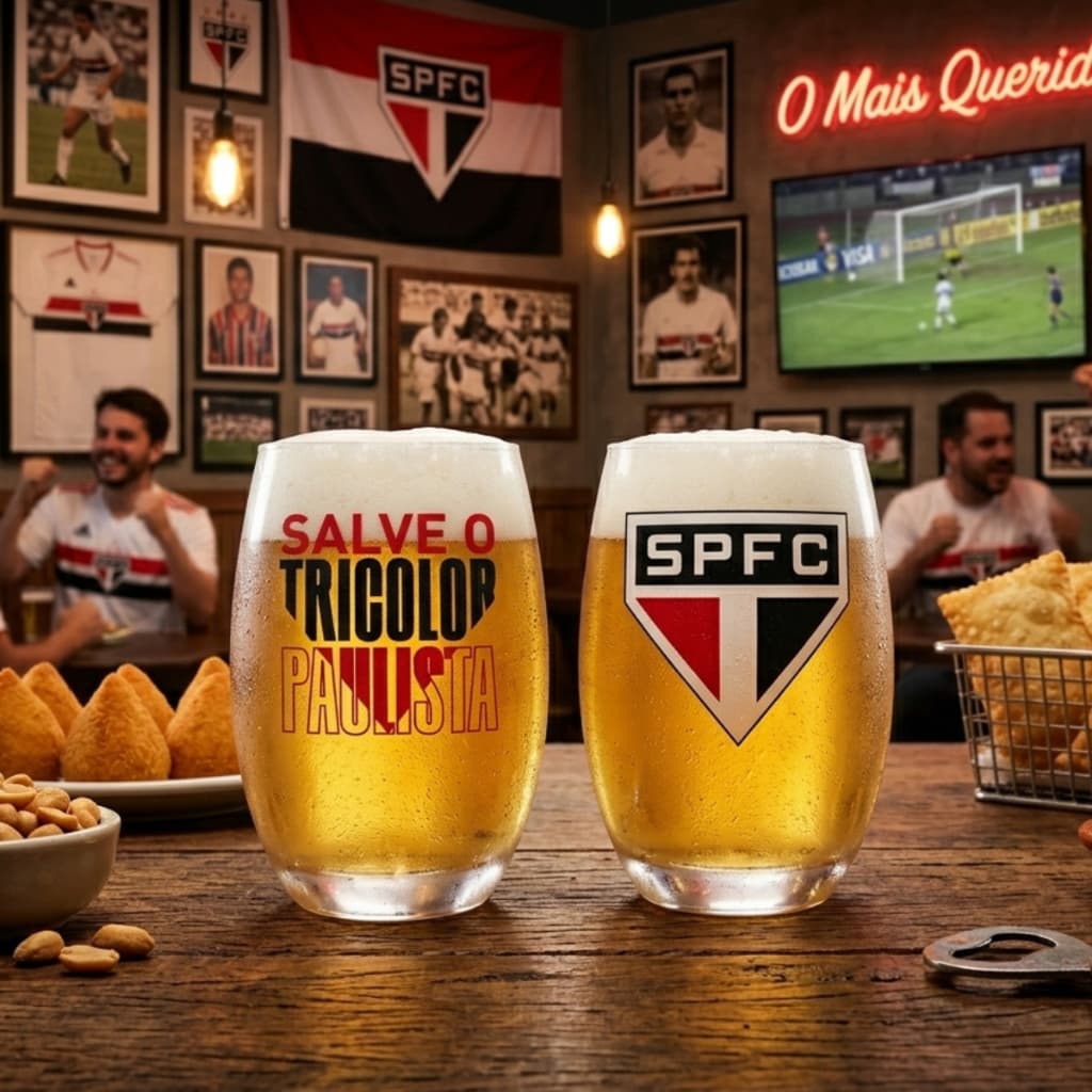 Jogo 2 Copos São Paulo FC Long Drink 470ml de Vidro – Copos Tricolores para Cerveja, Drinks e Bebidas – Presente para To